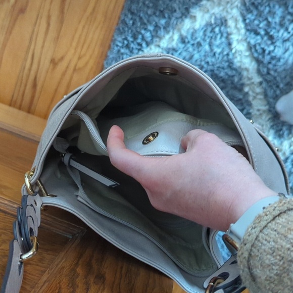 Rosetti Studded Hobo Bag in Cream with Gold Accents Lots of Storage - Picture 11 of 11